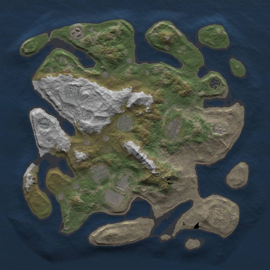Rust Map: Barren, Size: 4000, Seed: 1096748131, 12 Monuments