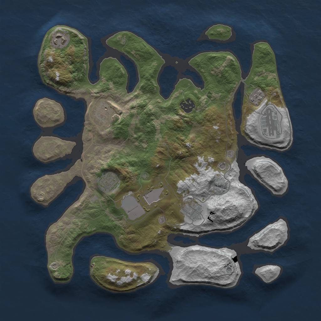 Rust Map: Barren, Size: 3500, Seed: 2130598635, 11 Monuments