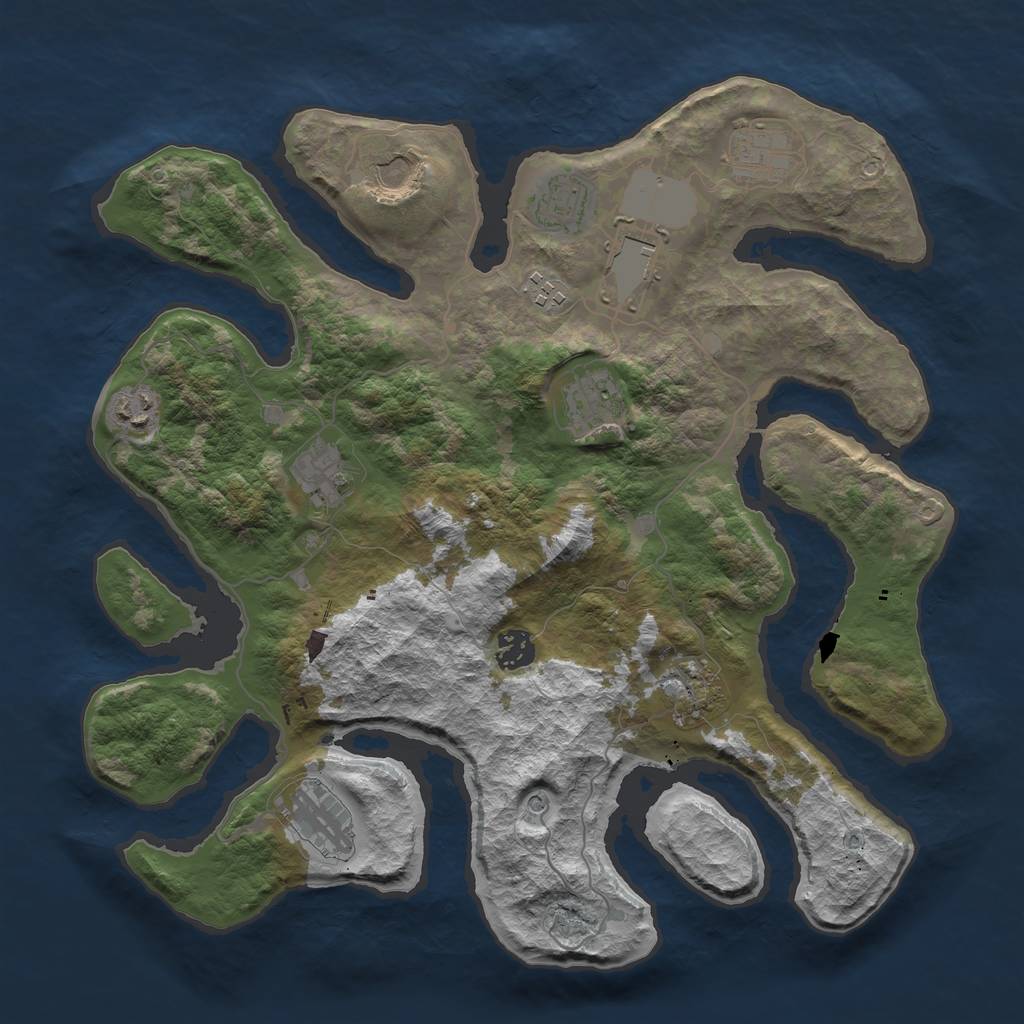 Rust Map: Barren, Size: 3750, Seed: 309160843, 14 Monuments