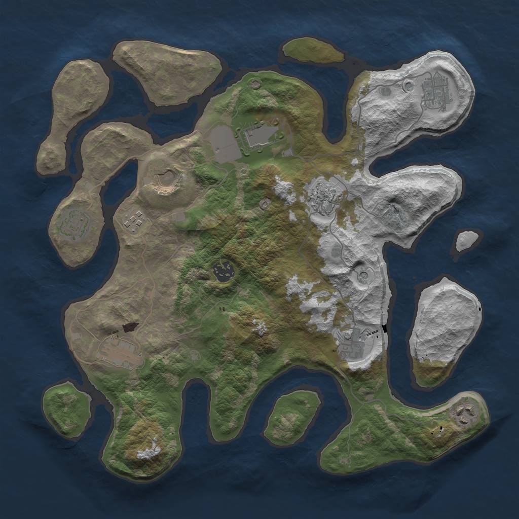 Rust Map: Barren, Size: 3700, Seed: 977032744, 13 Monuments