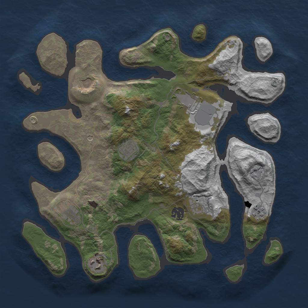 Rust Map: Barren, Size: 3500, Seed: 584370664, 11 Monuments