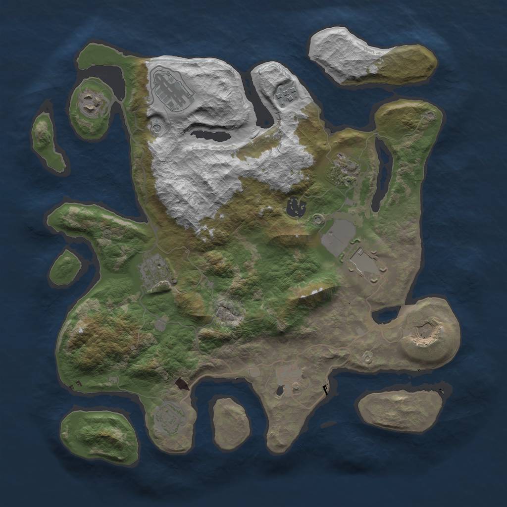 Rust Map: Barren, Size: 3700, Seed: 1781250803, 13 Monuments