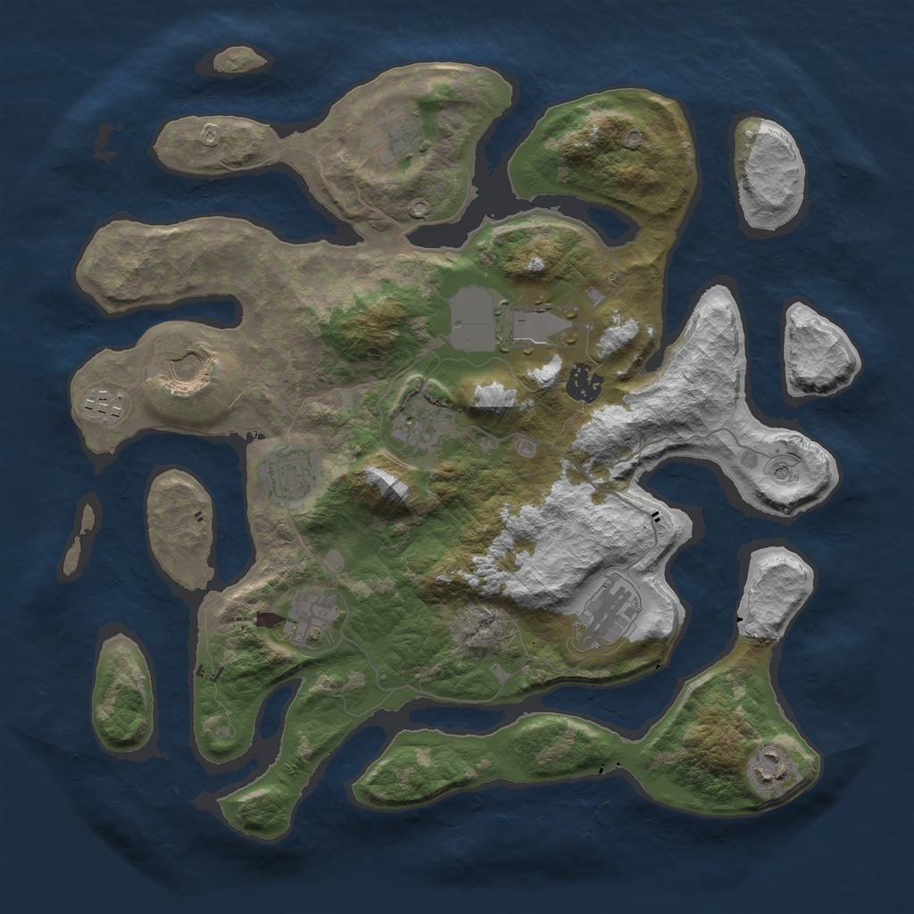 Rust Map: Barren, Size: 3700, Seed: 202816214, 13 Monuments