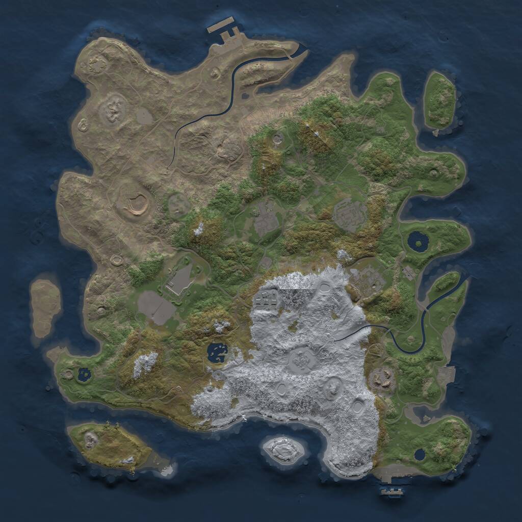 Rust Map: Procedural Map, Size: 3750, Seed: 408661083, 14 Monuments