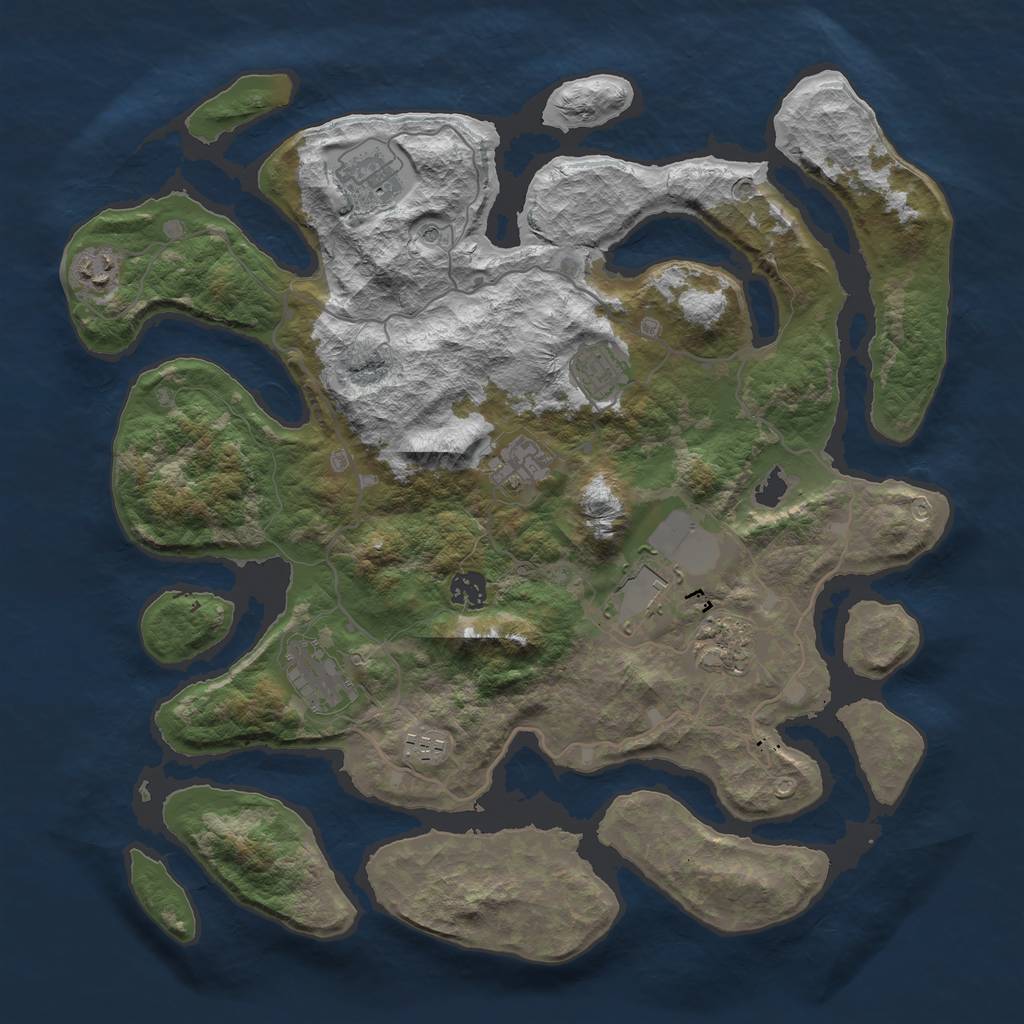 Rust Map: Barren, Size: 4000, Seed: 466716813, 12 Monuments