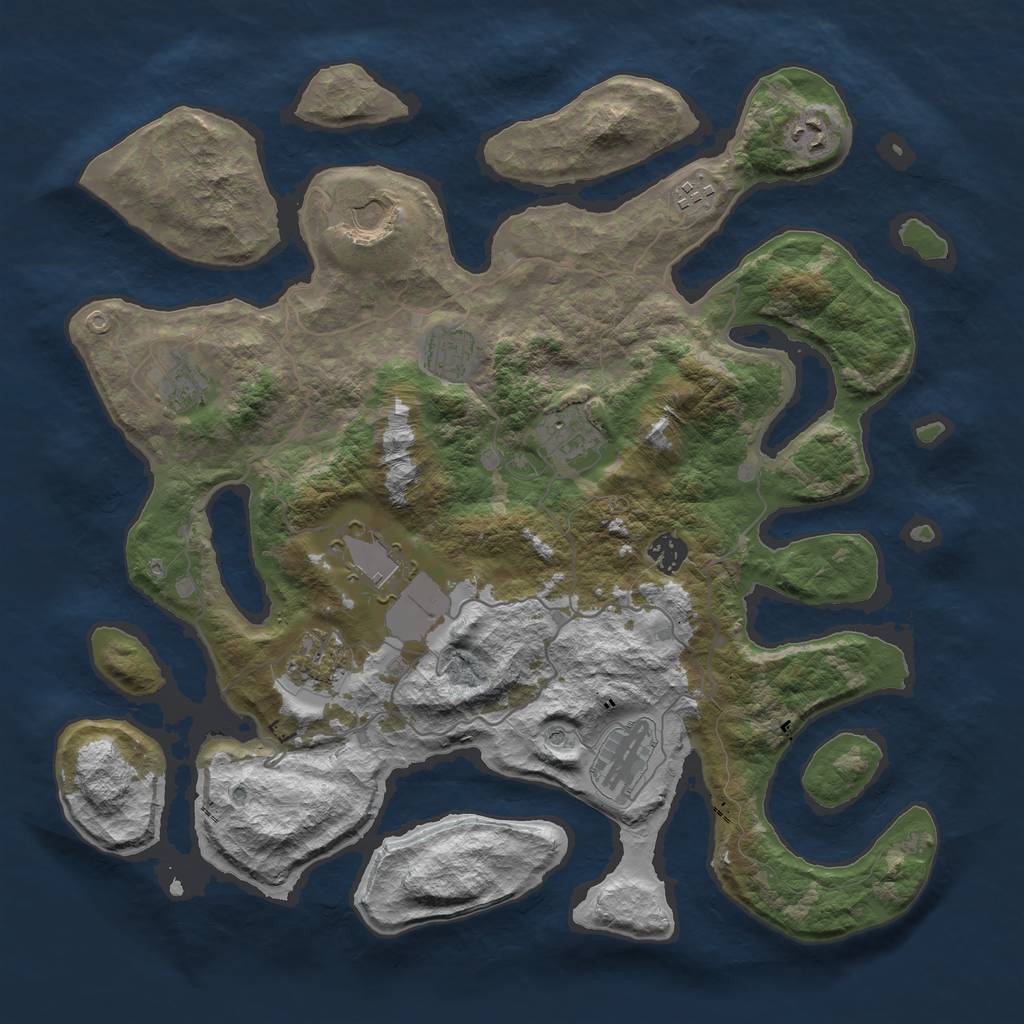 Rust Map: Barren, Size: 4000, Seed: 1198027369, 13 Monuments