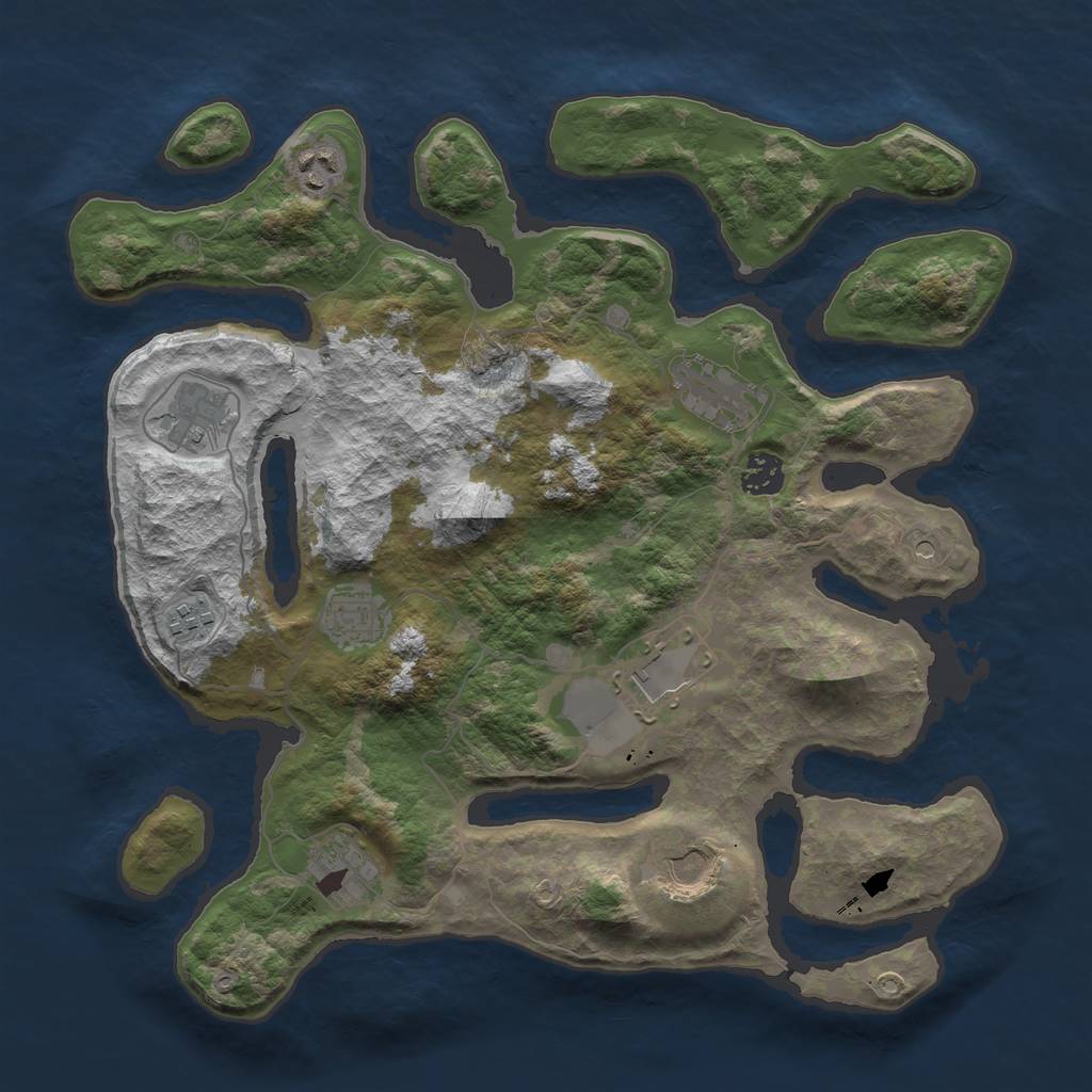 Rust Map: Barren, Size: 3700, Seed: 534218731, 12 Monuments