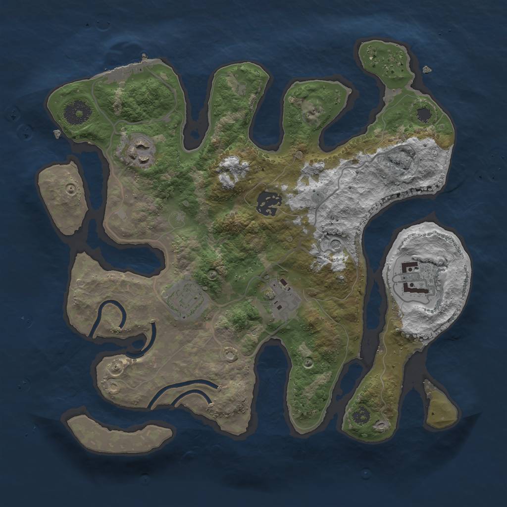 Rust Map: Procedural Map, Size: 3000, Seed: 1070443519, 9 Monuments