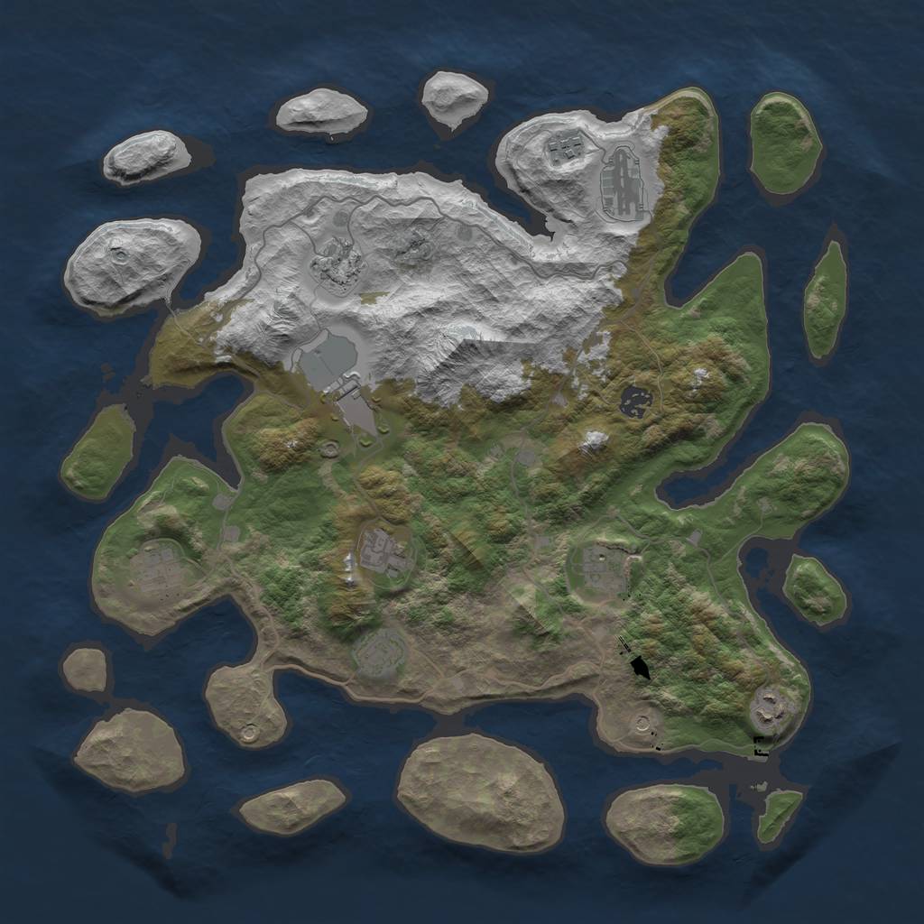 Rust Map: Barren, Size: 4250, Seed: 1254290993, 13 Monuments