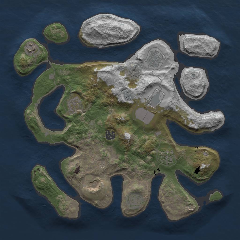 Rust Map: Barren, Size: 3500, Seed: 8886914, 12 Monuments