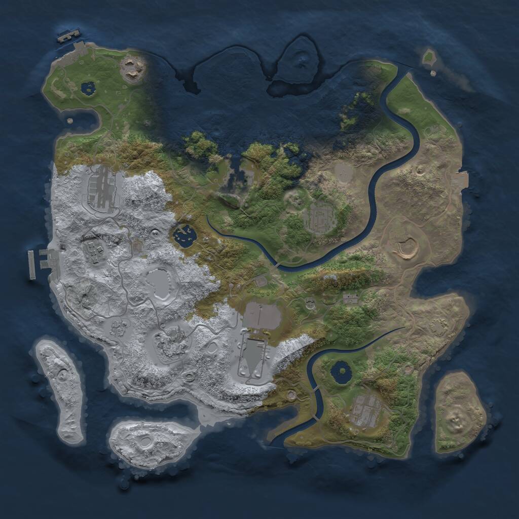 Rust Map: Procedural Map, Size: 3600, Seed: 888598168, 16 Monuments