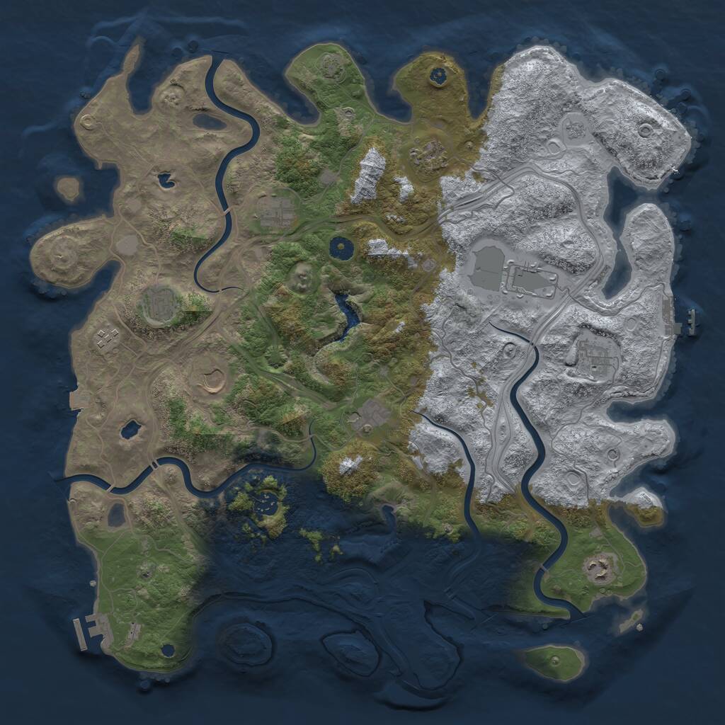 Rust Map: Procedural Map, Size: 4500, Seed: 5721, 16 Monuments