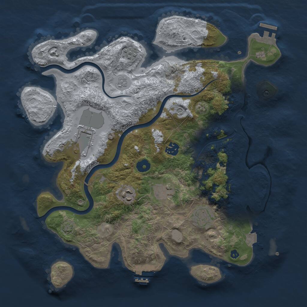 Rust Map: Procedural Map, Size: 3500, Seed: 748034675, 12 Monuments
