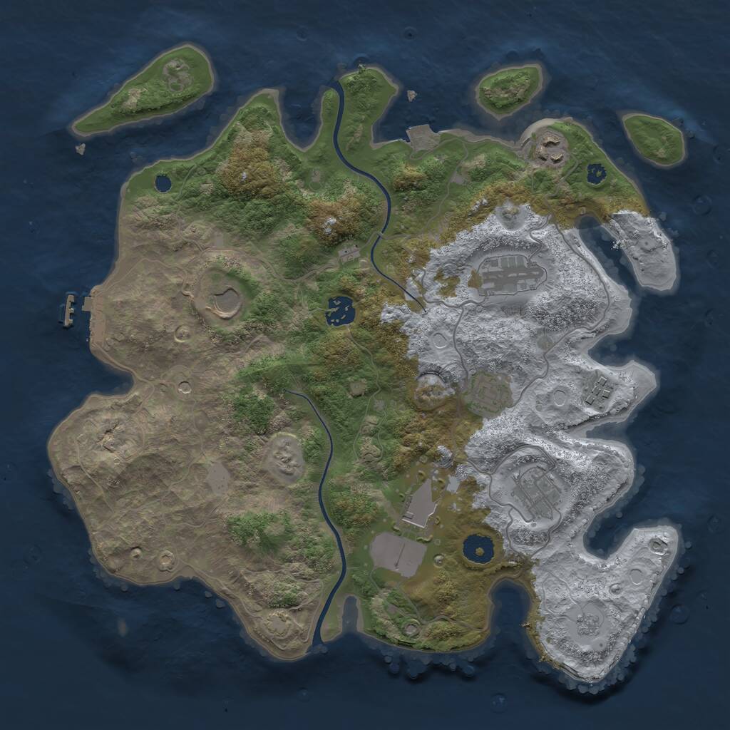 Rust Map: Procedural Map, Size: 3600, Seed: 1222554110, 13 Monuments