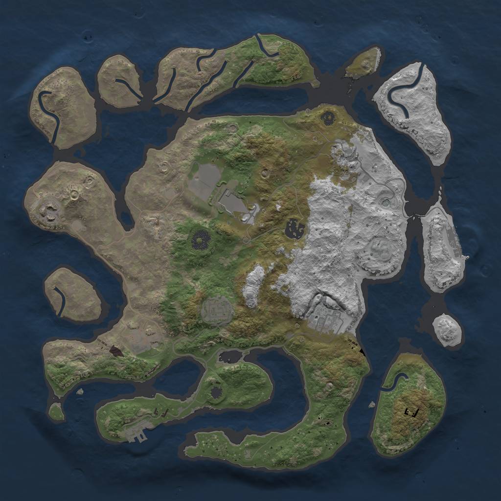 Rust Map: Procedural Map, Size: 3750, Seed: 2074533402, 12 Monuments