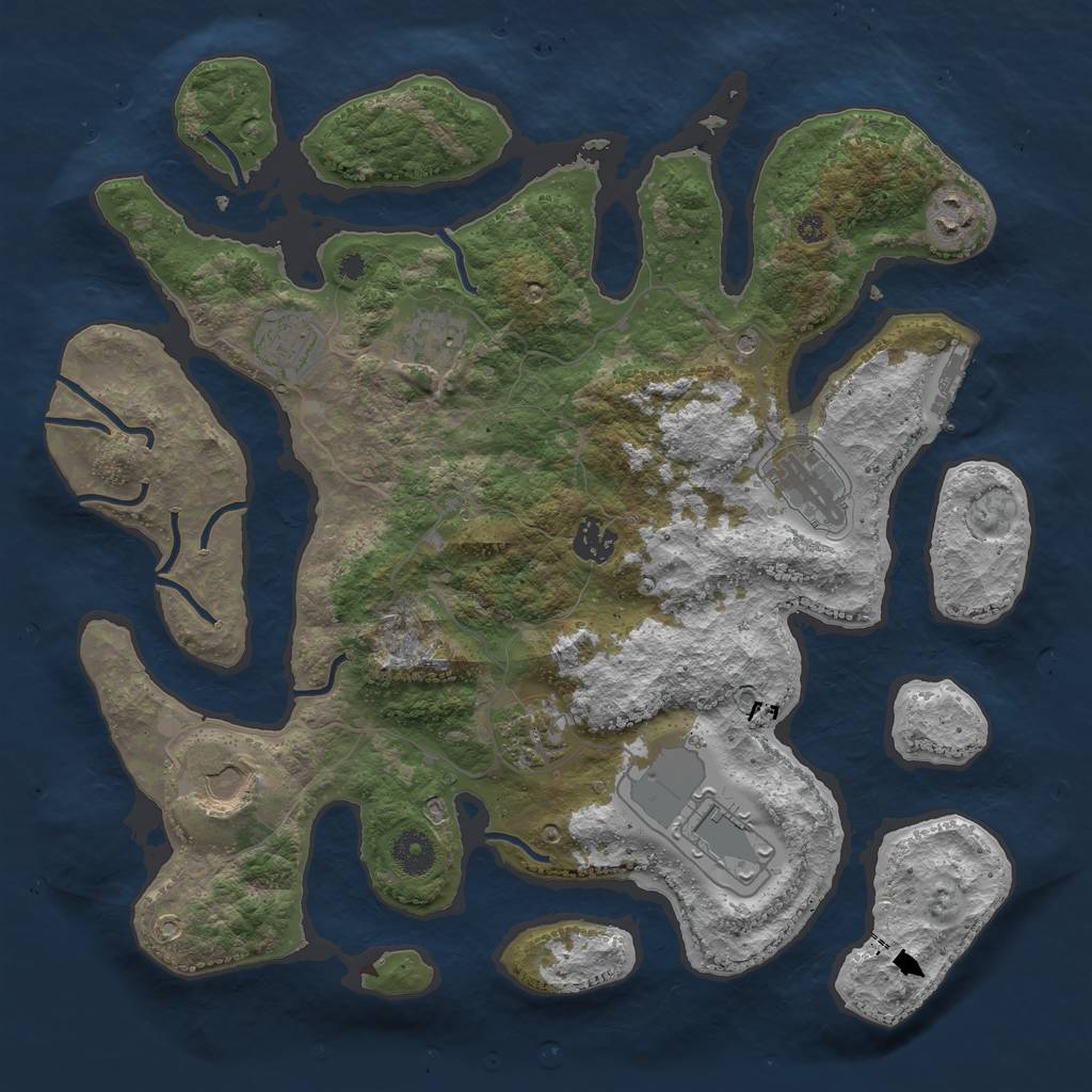 Rust Map: Procedural Map, Size: 3750, Seed: 2030249050, 12 Monuments