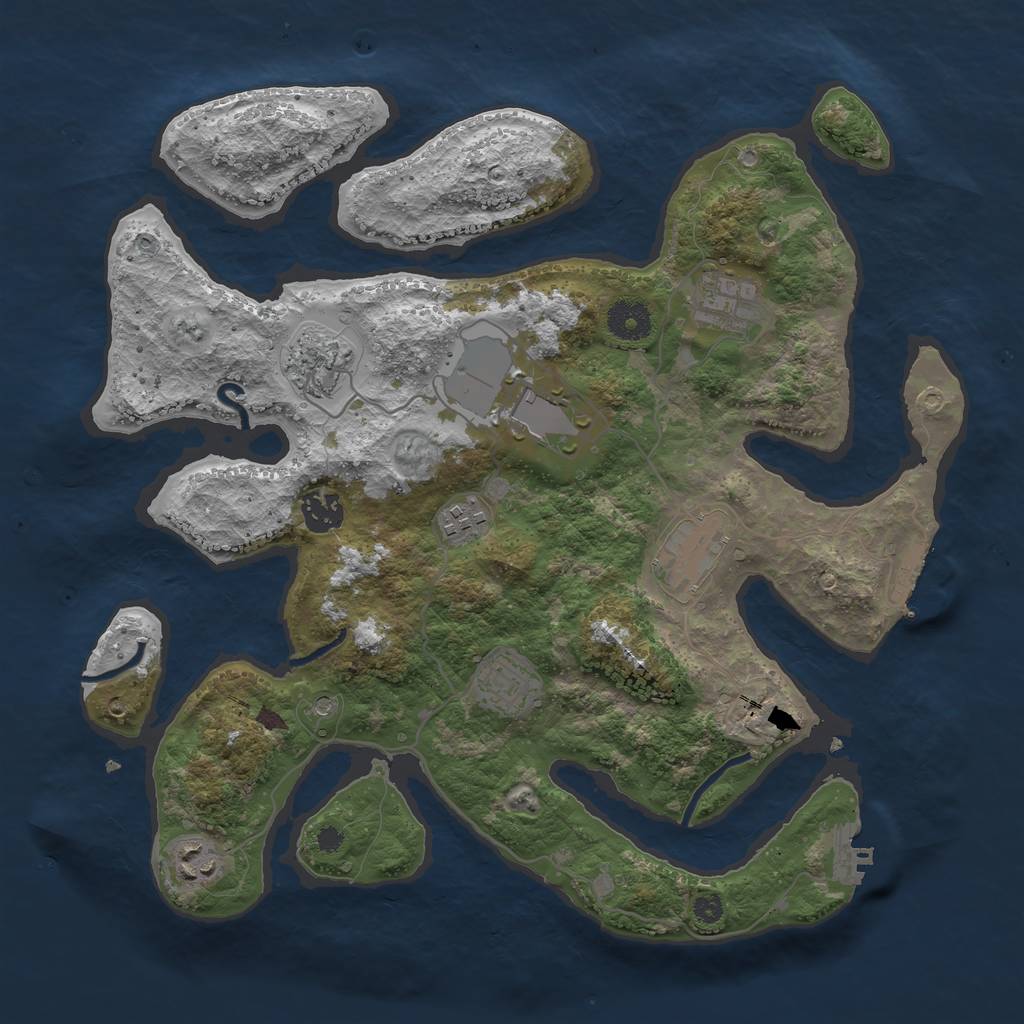 Rust Map: Procedural Map, Size: 3600, Seed: 758375, 13 Monuments