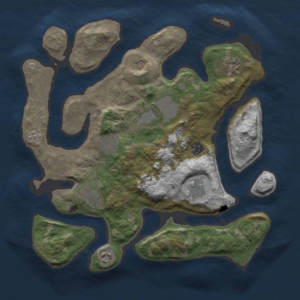 Rust Map: Barren, Size: 3500, Seed: 224551, 12 Monuments