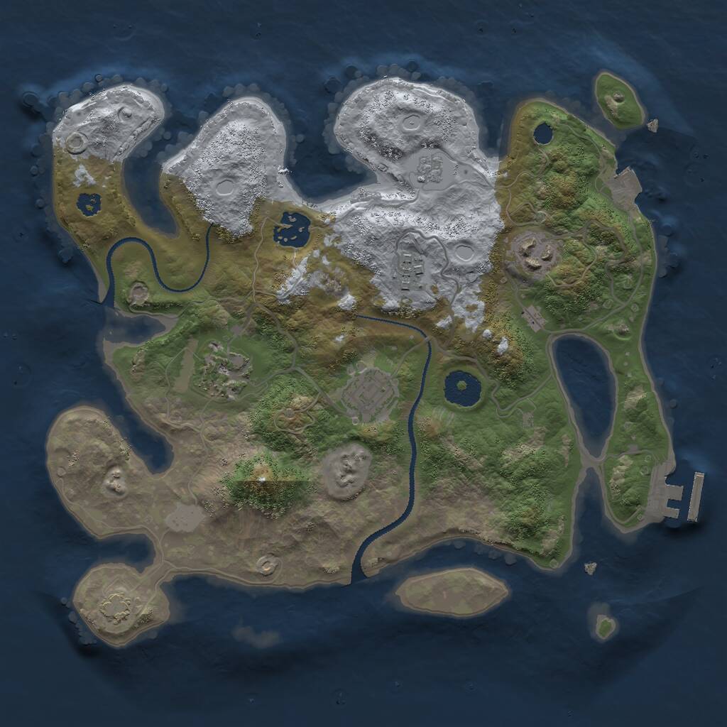 Rust Map: Procedural Map, Size: 3000, Seed: 91907, 9 Monuments