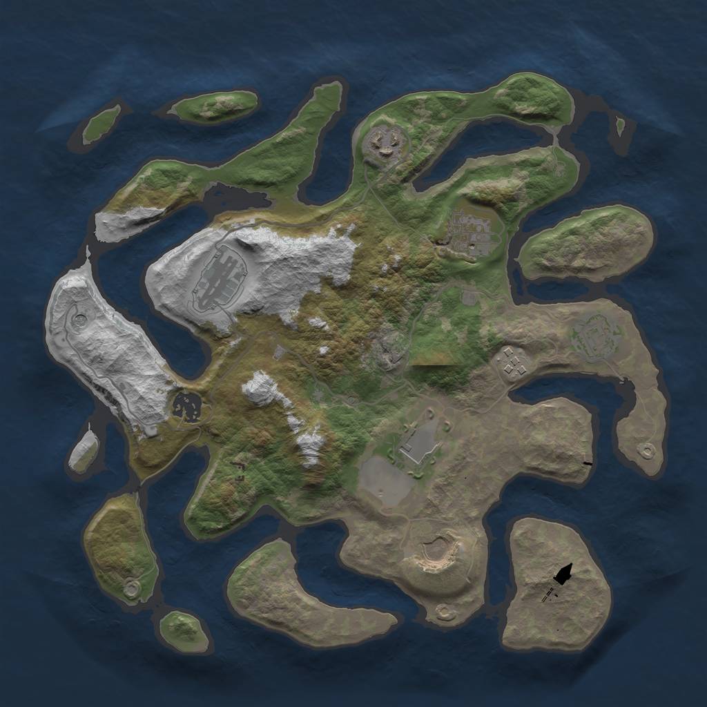 Rust Map: Barren, Size: 3500, Seed: 195496333, 11 Monuments