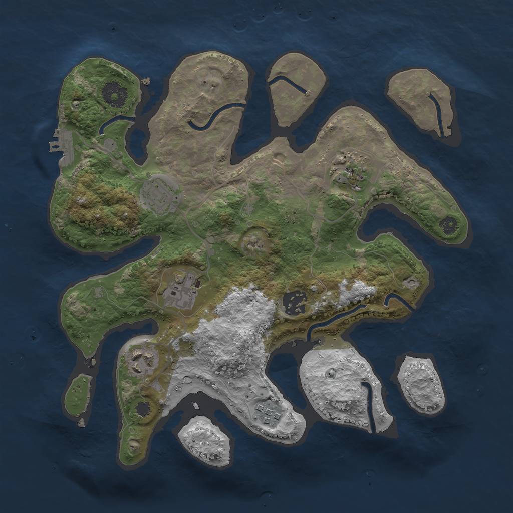 Rust Map: Procedural Map, Size: 3000, Seed: 987654321, 9 Monuments