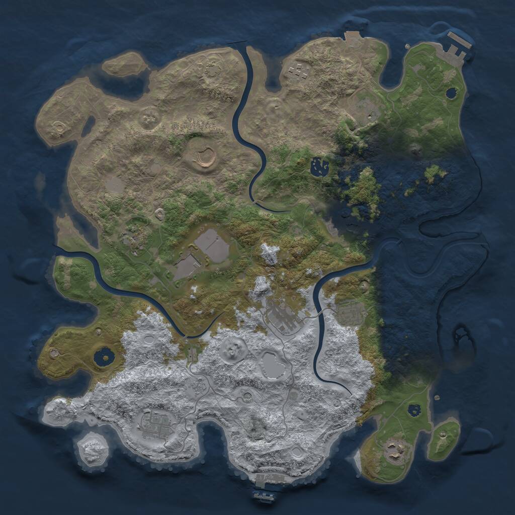Rust Map: Procedural Map, Size: 3950, Seed: 1852199505, 17 Monuments