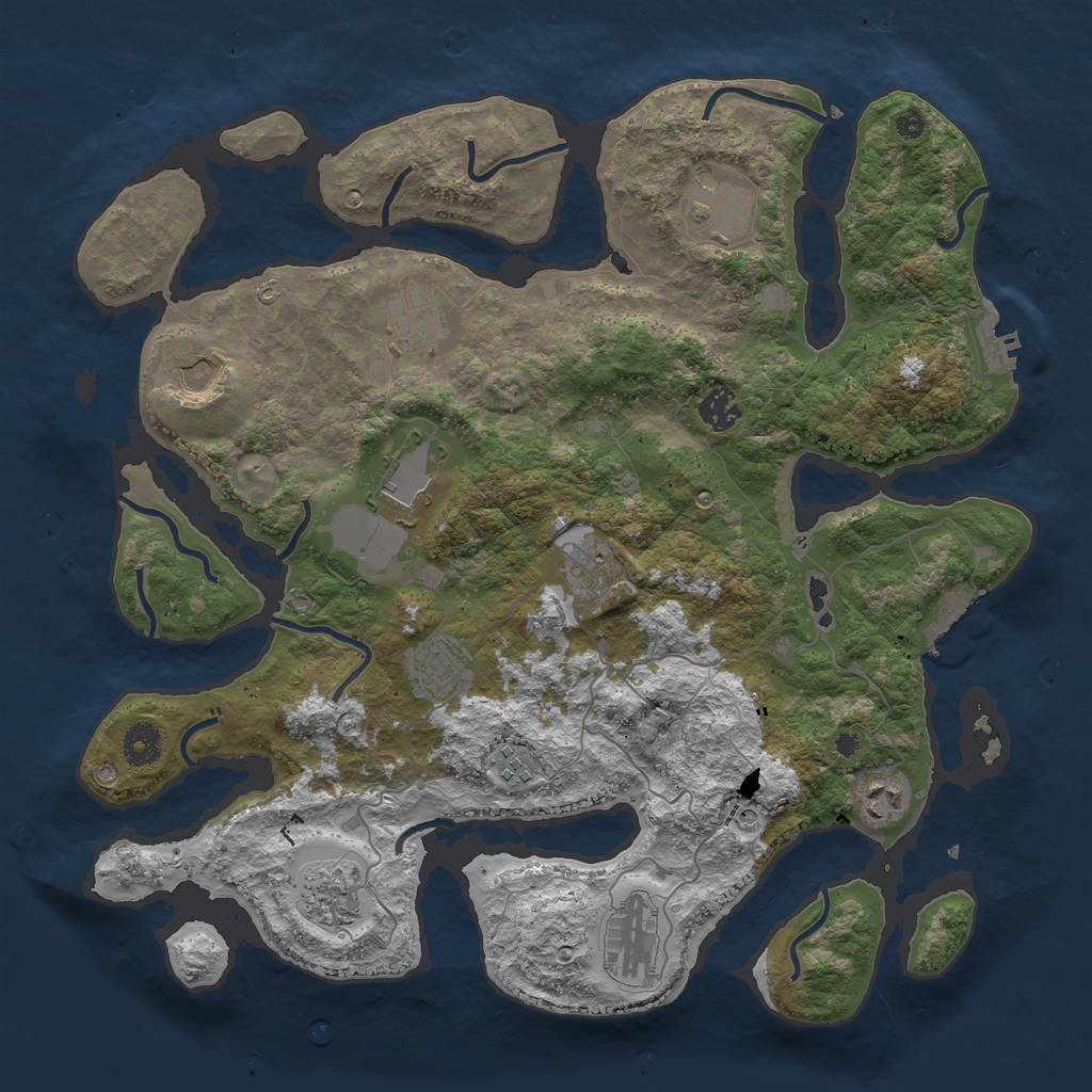 Rust Map: Procedural Map, Size: 3950, Seed: 1852199505, 16 Monuments