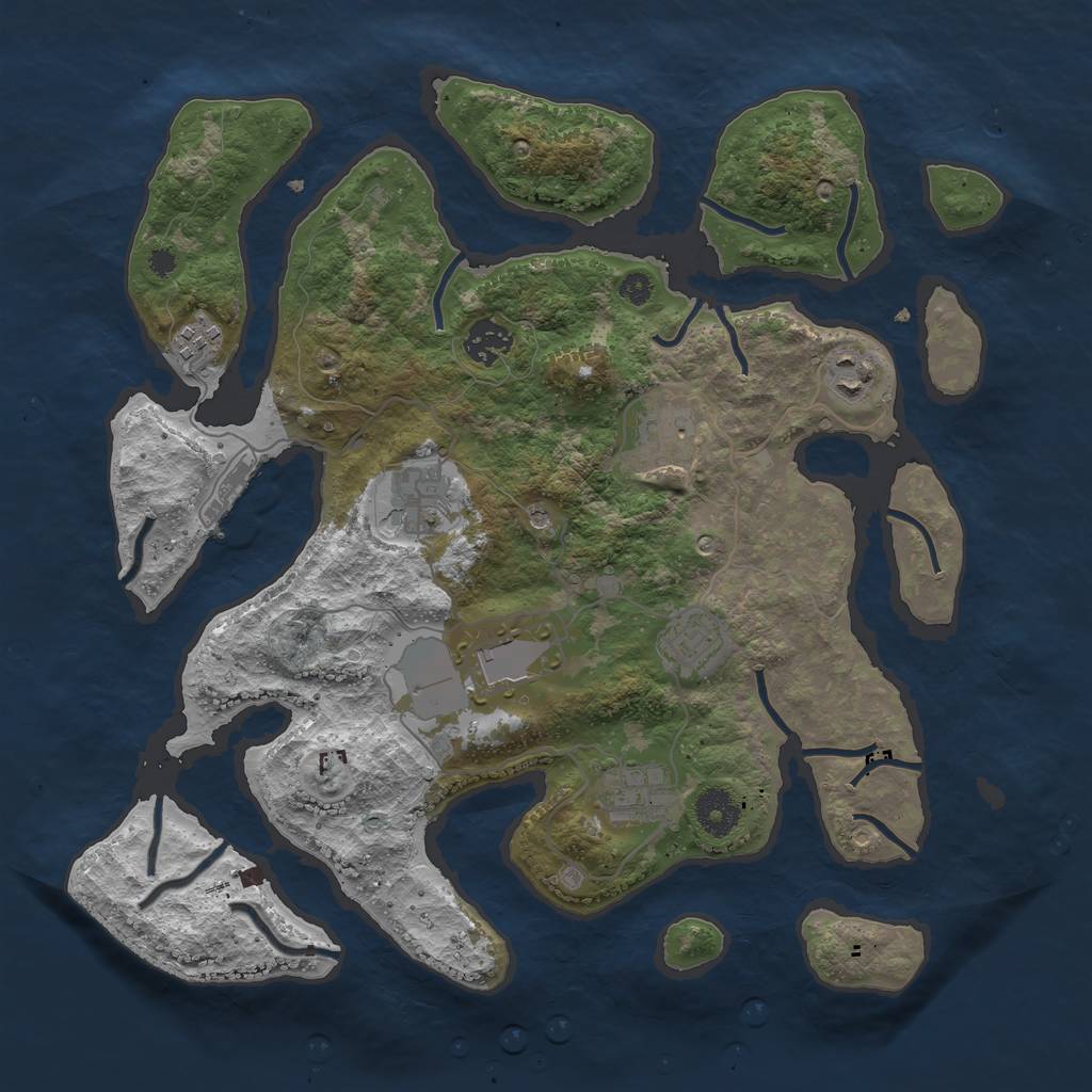 Rust Map: Procedural Map, Size: 3600, Seed: 869051, 12 Monuments