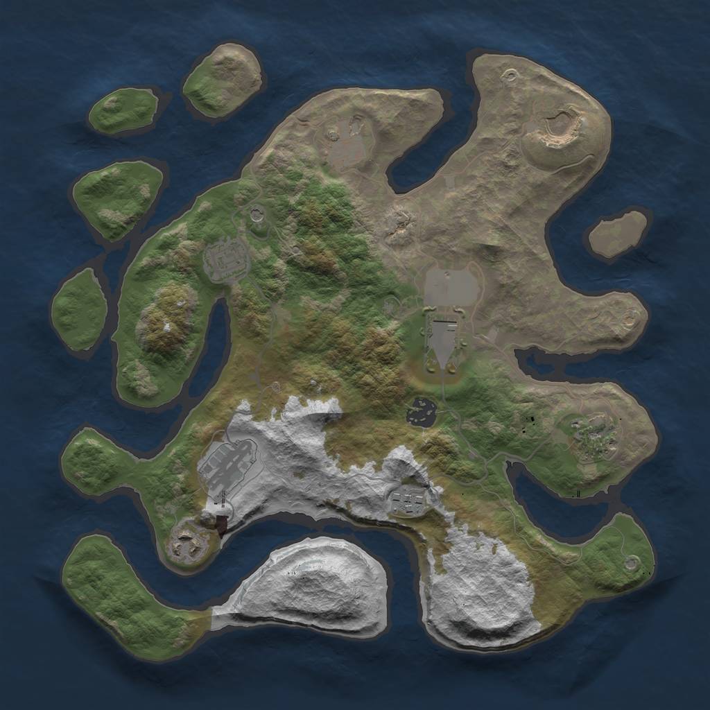 Rust Map: Barren, Size: 3500, Seed: 984, 12 Monuments