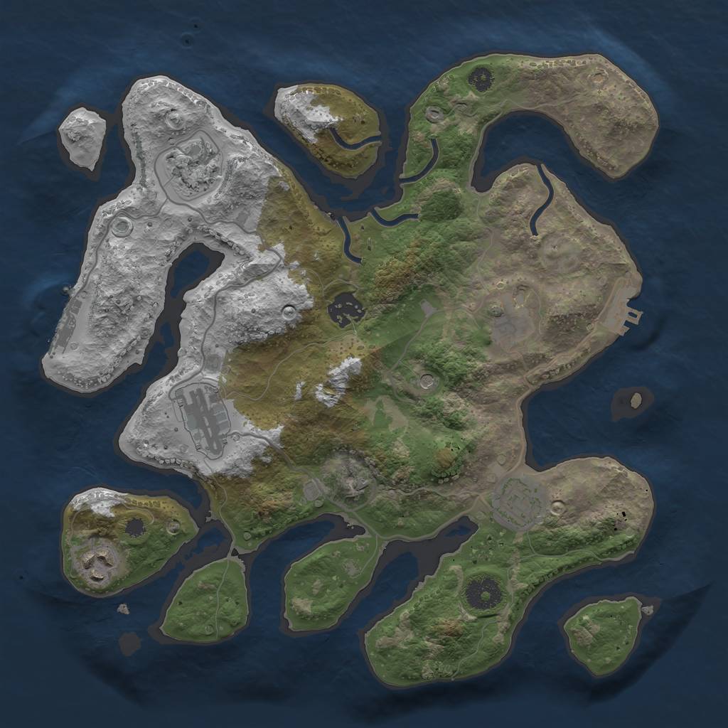 Rust Map: Procedural Map, Size: 3200, Seed: 844048154, 11 Monuments