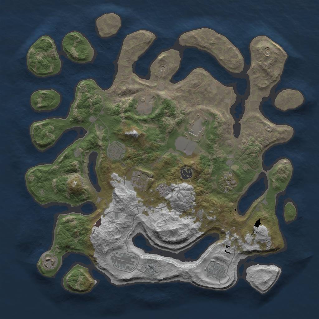 Rust Map: Barren, Size: 4000, Seed: 42687803, 13 Monuments