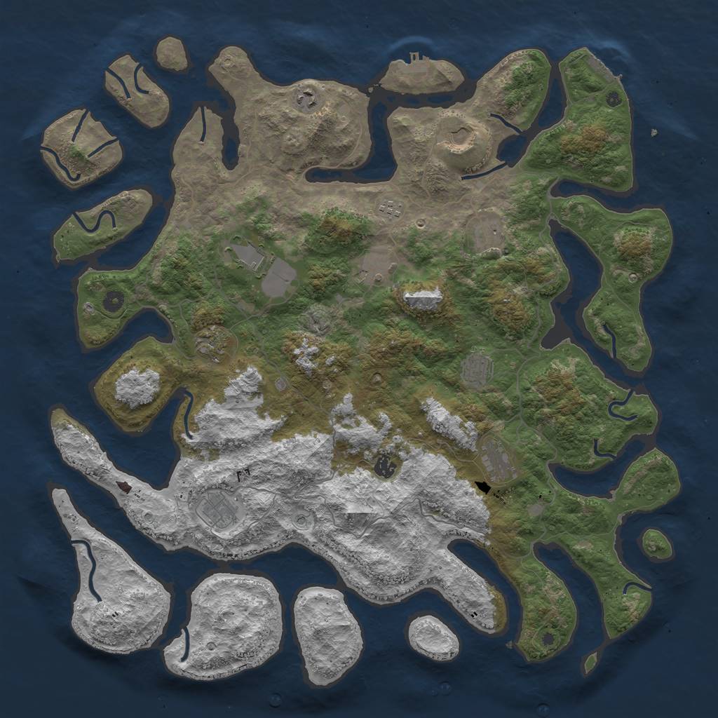 Rust Map: Procedural Map, Size: 5000, Seed: 57674556, 16 Monuments