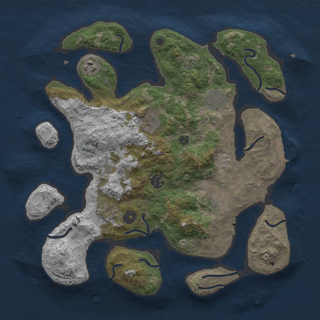 Rust Map: Procedural Map, Size: 3499, Seed: 376155900, 11 Monuments