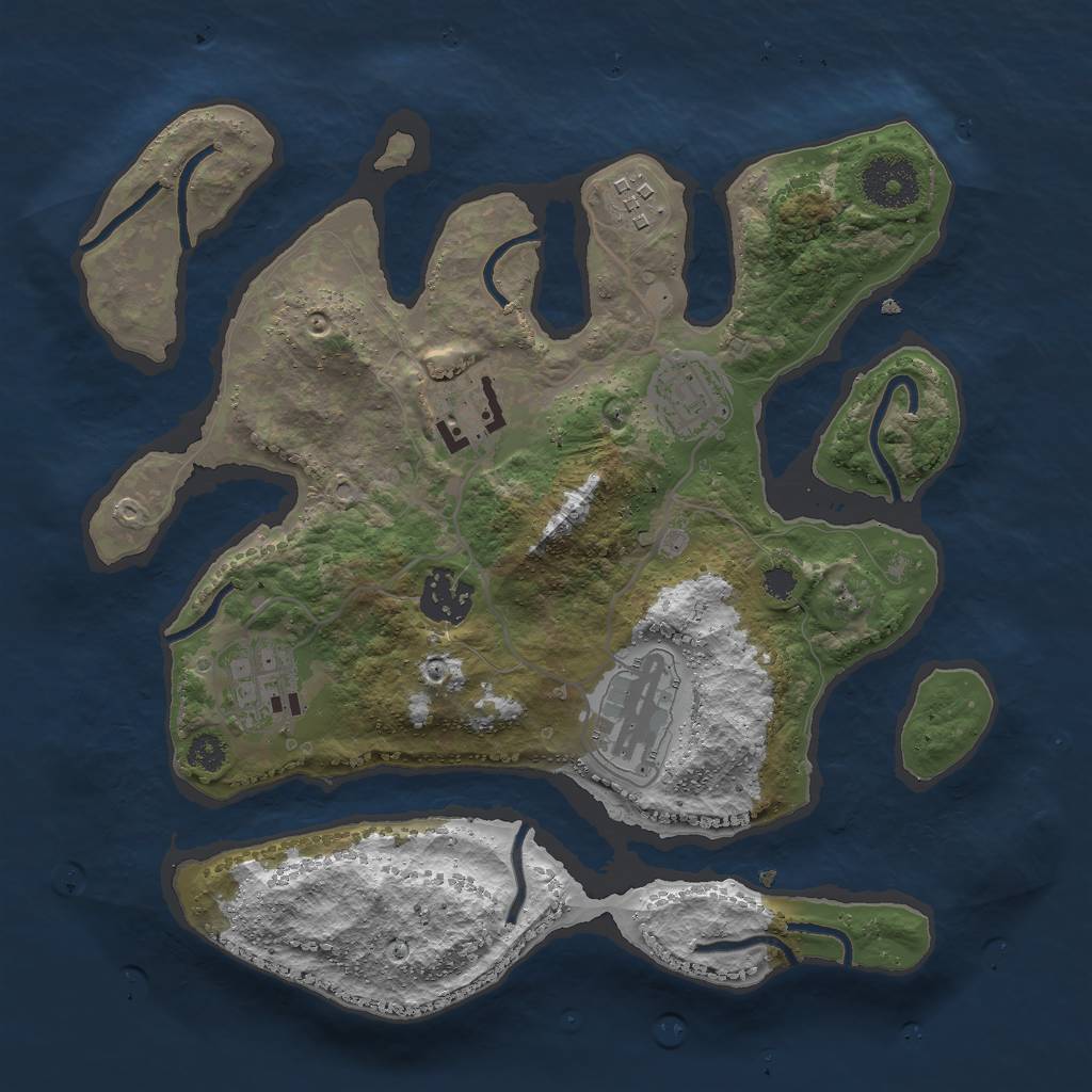 Rust Map: Procedural Map, Size: 3000, Seed: 870594049, 8 Monuments