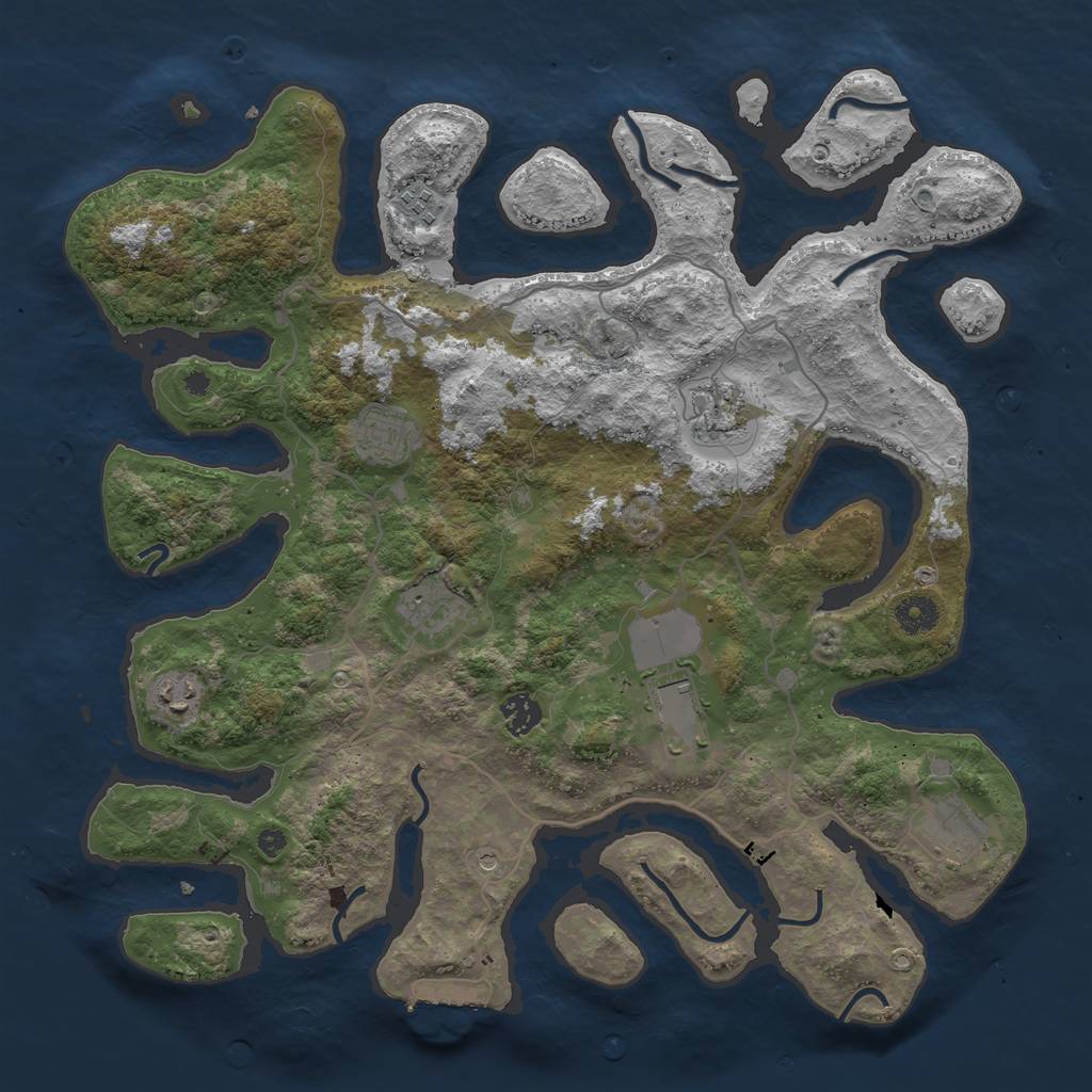 Rust Map: Procedural Map, Size: 4000, Seed: 8675320, 12 Monuments