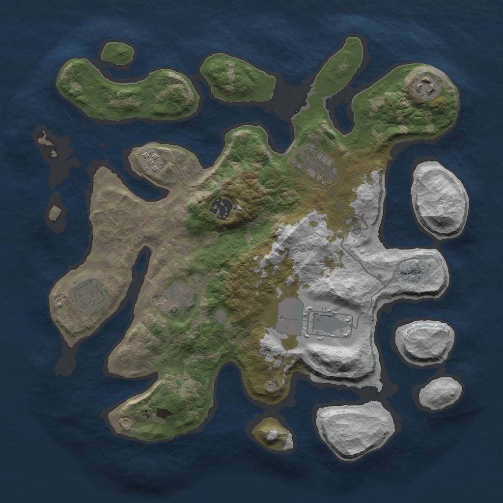 Rust Map: Barren, Size: 3500, Seed: 5356, 10 Monuments