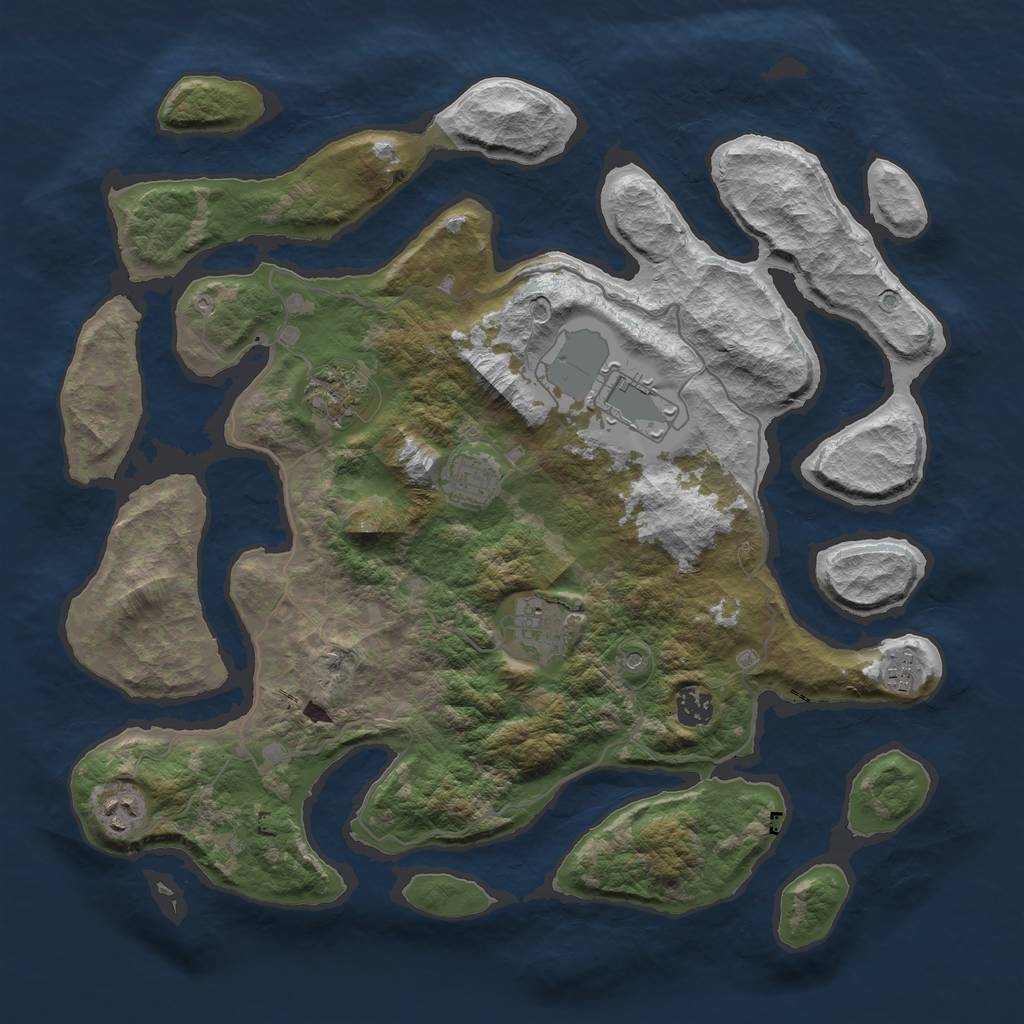 Rust Map: Barren, Size: 4000, Seed: 1234567890, 10 Monuments