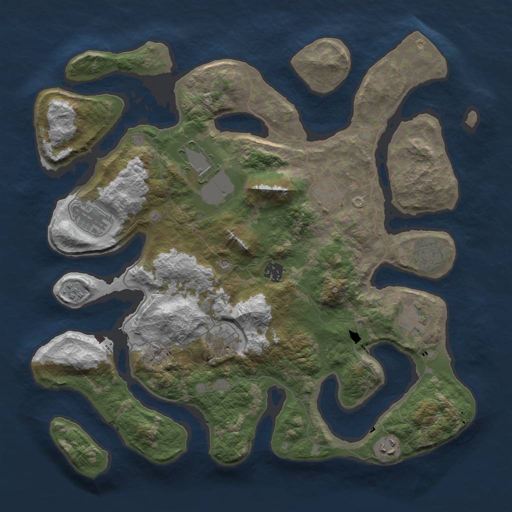 Rust Map: Barren, Size: 4000, Seed: 715135500, 12 Monuments