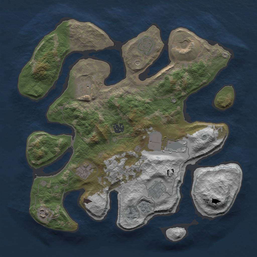 Rust Map: Barren, Size: 3500, Seed: 993555, 12 Monuments
