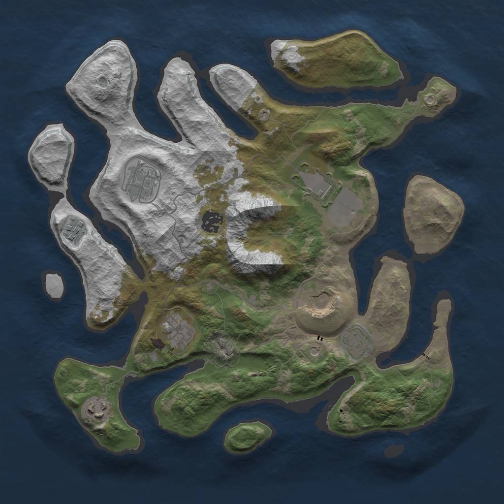 Rust Map: Barren, Size: 3500, Seed: 678839702, 11 Monuments