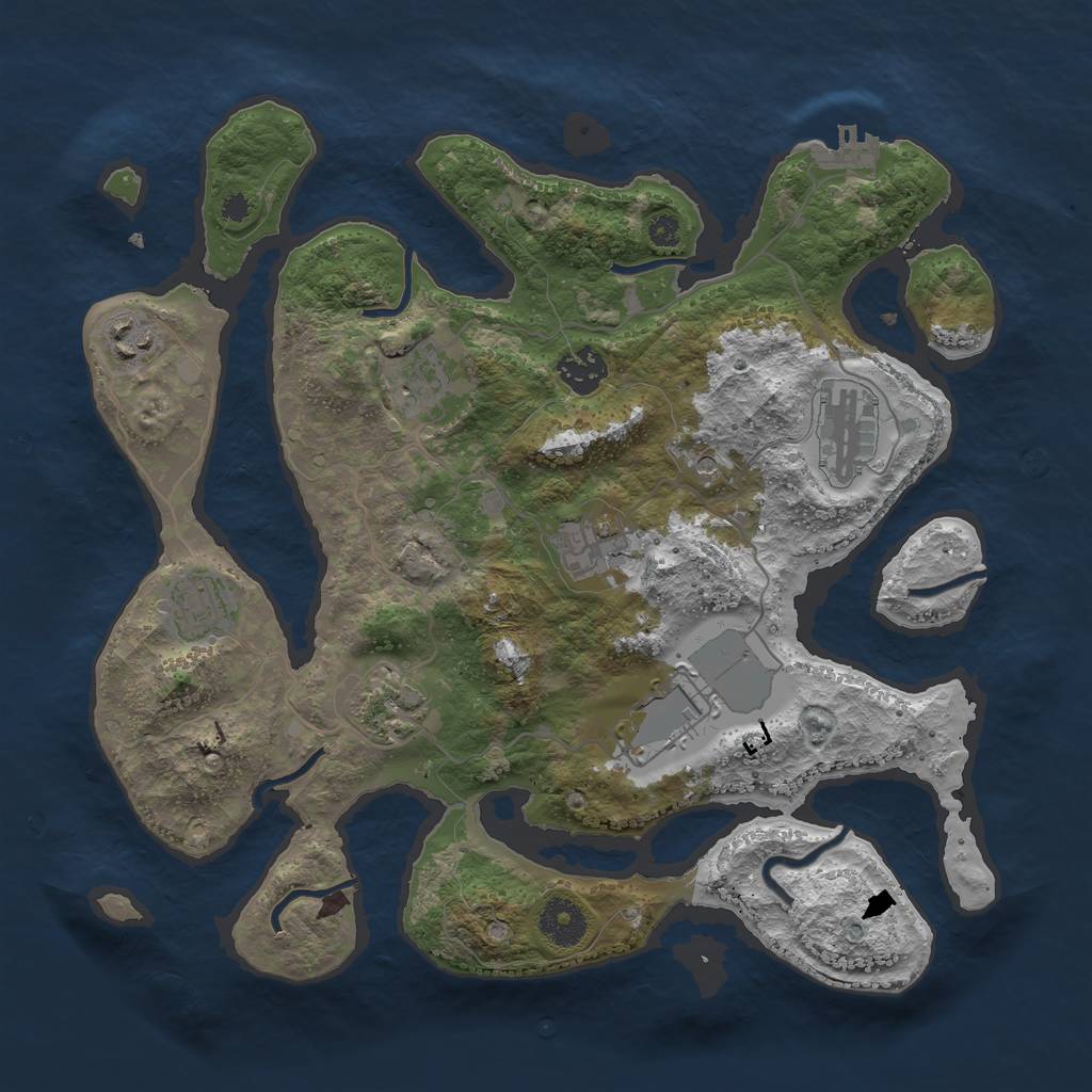 Rust Map: Procedural Map, Size: 3500, Seed: 1342945611, 12 Monuments