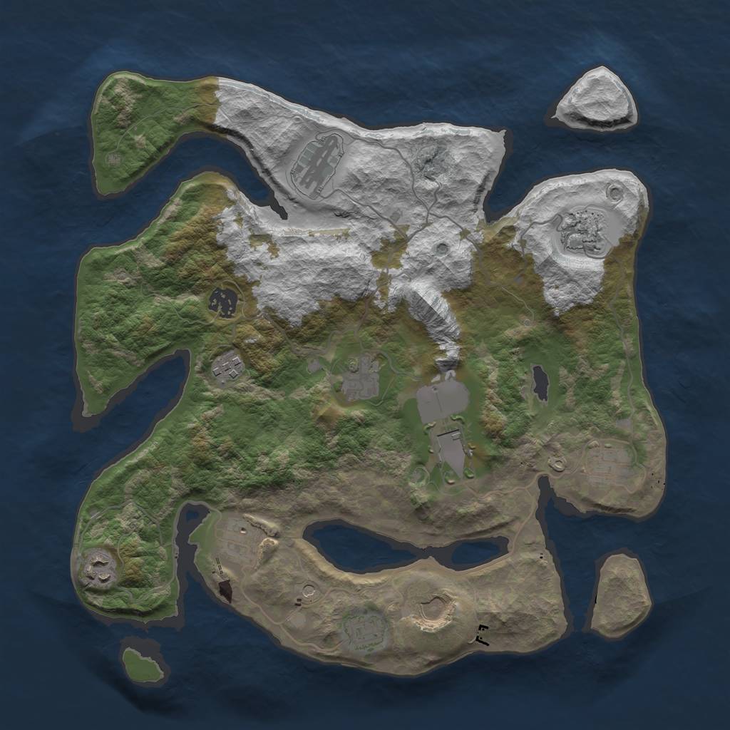 Rust Map: Barren, Size: 3700, Seed: 1952191687, 14 Monuments
