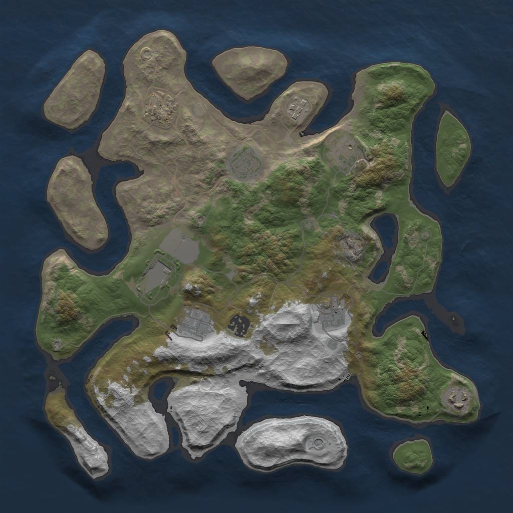 Rust Map: Barren, Size: 3600, Seed: 144637, 12 Monuments