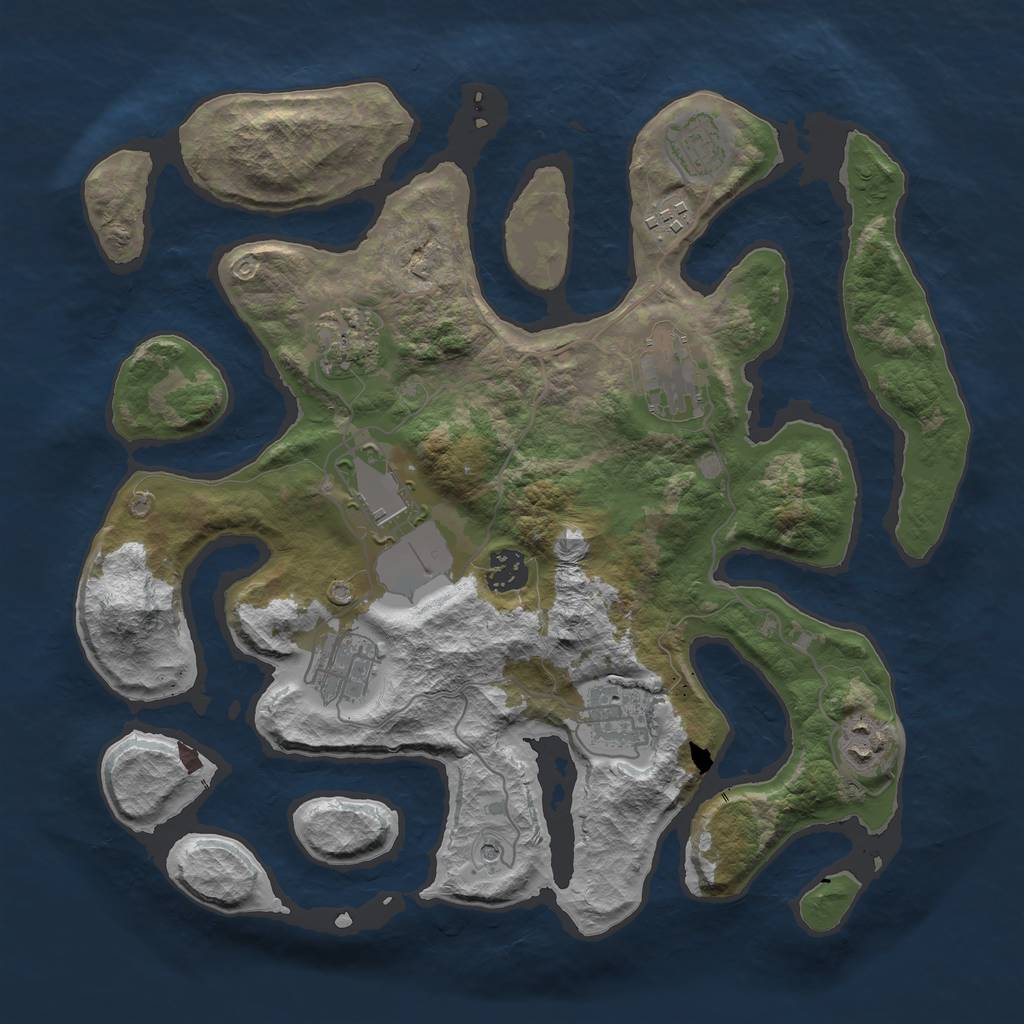 Rust Map: Barren, Size: 3500, Seed: 999476601, 12 Monuments