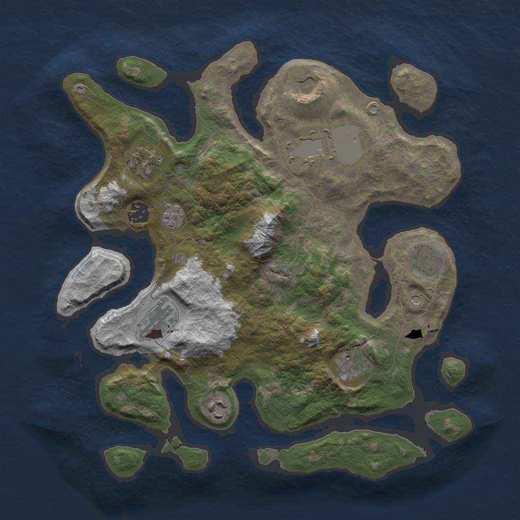 Rust Map: Barren, Size: 3600, Seed: 448553, 12 Monuments