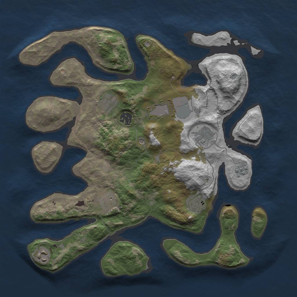 Rust Map: Barren, Size: 3600, Seed: 596049, 11 Monuments