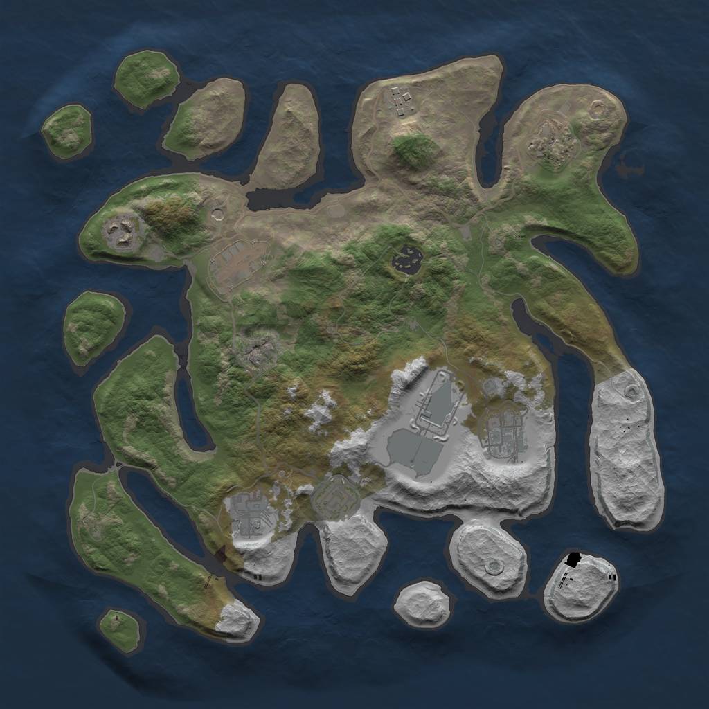 Rust Map: Barren, Size: 3600, Seed: 562671, 12 Monuments