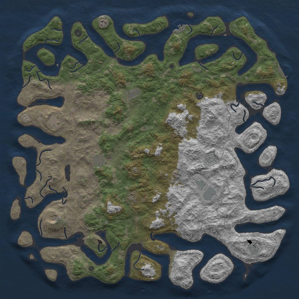 Rust Map: Procedural Map, Size: 6000, Seed: 38419184, 16 Monuments