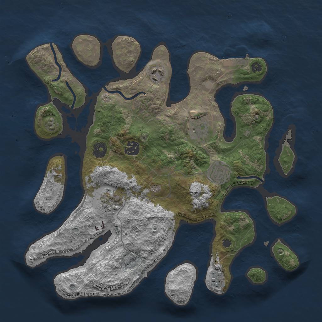 Rust Map: Procedural Map, Size: 3200, Seed: 14550, 10 Monuments