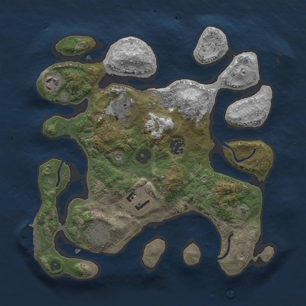 Rust Map: Procedural Map, Size: 3000, Seed: 2136314401, 10 Monuments